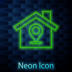 glowing neon line map pointer with house icon vector image