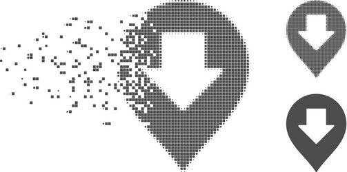 Broken pixel halftone down arrow marker icon vector