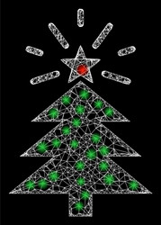 Bright web net shine christmas tree with glare vector