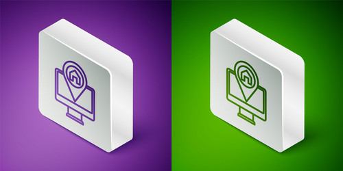 isometric line computer monitor and folded map vector image