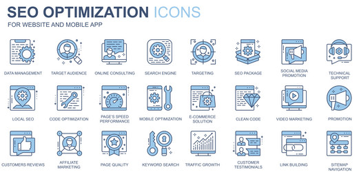 seo optimization web icons set in duotone line vector image
