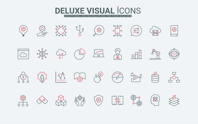 machine learning thin black and red line icons set vector image