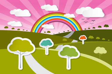 Paper nature background with trees clouds Vector Image