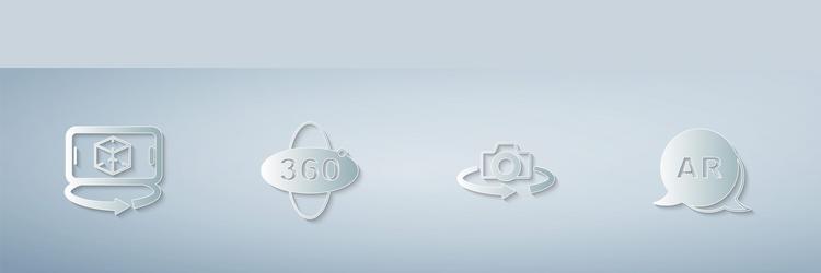 set 3d modeling 360 degree view and augmented vector image