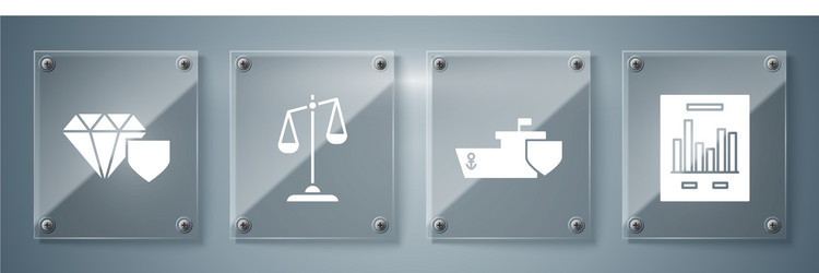 set document with graph chart ship shield vector image