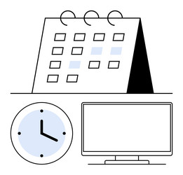 simplified calendar with clock and computer vector image