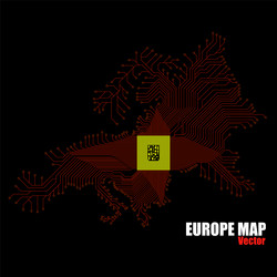 abstract europe map with cpu circuit board vector image