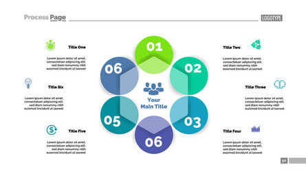 Six circle flowchart slide template vector