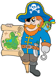 Pirate with treasure map vector