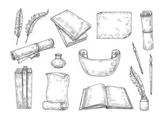sketch literature writing vintage writers quill Vector Image