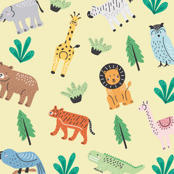 Wild animals doodle pattern vector