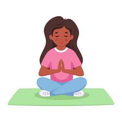 Girl meditating in lotus pose gymnastic yoga vector