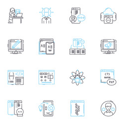 Mainframe computer linear icons set legacy Vector Image