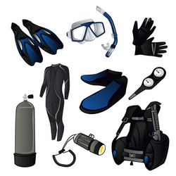 Realistic snorkeling and scuba diving set Vector Image