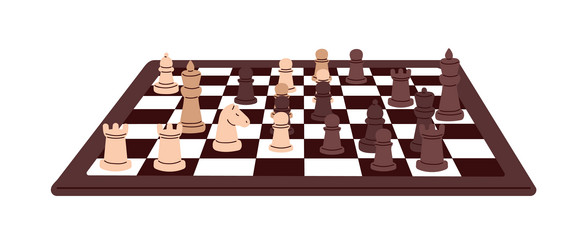 Chess pieces on chessboard board game side view vector