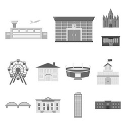 building and architecture monochrome icons in set vector image