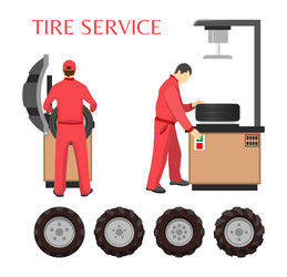 Tire service poster in cartoon style vector