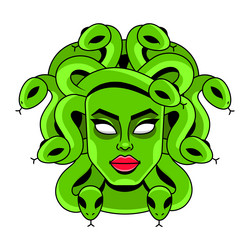 Medusa in flat style vector illustration, Greek mythology gorgon simple  style vector, human female with living venomous snakes stock vector image  27816420 Vector Art at Vecteezy