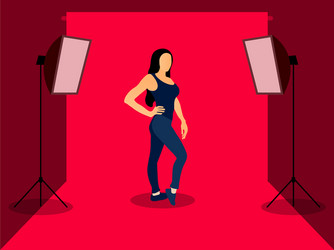 Womens model standing at studio shooting vector