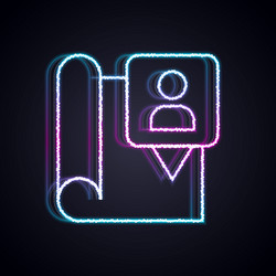 glowing neon line folded map with location marker vector image