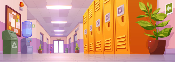 Happy children in school hallway interior back Vector Image