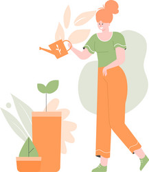 Cute girl character is watering plants vector