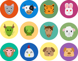 chinese zodiac 12 animal icon in cute style vector