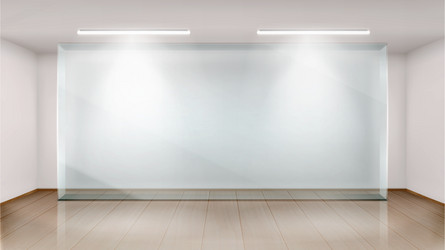 Empty exhibition room with glass wall frame vector