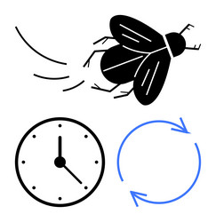 fly in motion with clock and circular arrows vector image