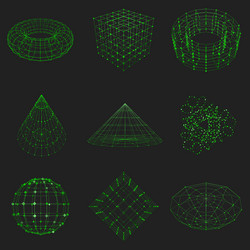 set of wireframe polygonal elements abstract vector image
