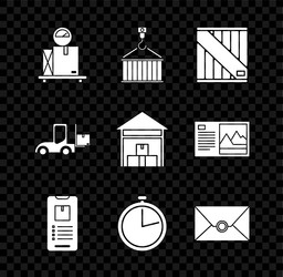 set scale with cardboard box container on crane vector image