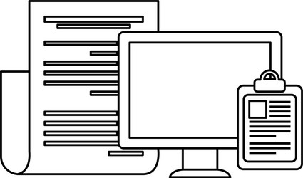 desktop computer with paper document vector image
