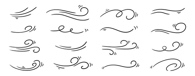 Doodle wind line sketch set hand drawn Royalty Free Vector