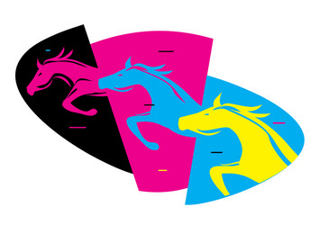 fast printing concept three jumping horses vector