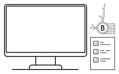 large computer screen with bitcoin symbol vector image