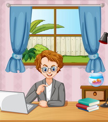 Man Working on Computer at Home vector image