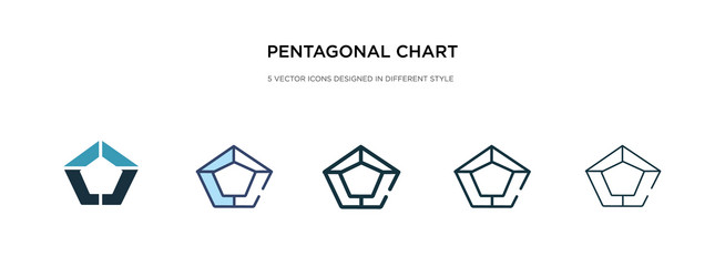 Pentagonal chart icon in different style two vector