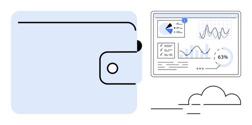 wallet and digital analytics dashboard represent vector image