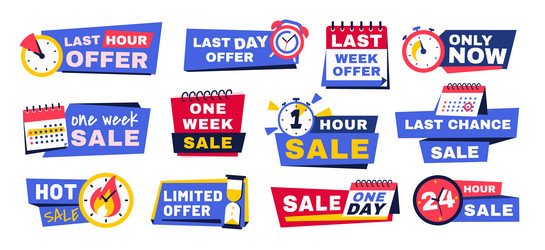 Countdown banners promo badges with timer alarm vector