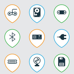 set of 9 computer hardware icons includes vector image