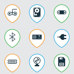 Set of 9 computer hardware icons includes vector