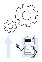 robot with gears and upward arrow symbolizing vector image