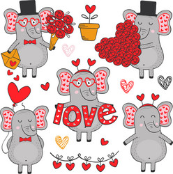 Set of isolated elephant in love part 1 vector