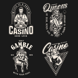 gambling monochrome vintage labels Vector Image