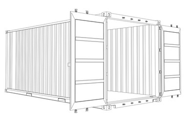 Open empty cargo container wire-frame style vector