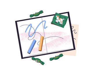 open sketchbook with doodles on pages top view vector image