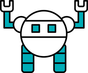 Robot with hands up half line color style vector