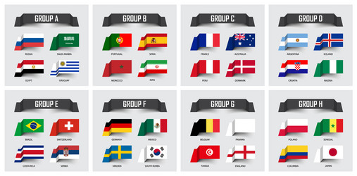 Soccer cup 2018 set of national flags team group vector