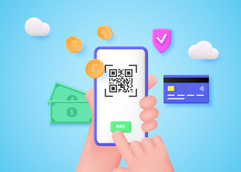 hands hold a smartphone to scan the qr code vector image