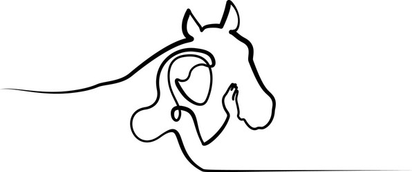 one line drawing horse and woman heads logo vector